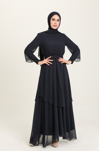 Navy Blue İslamitische Avondjurk 5489-05