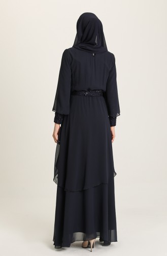 Navy Blue Hijab Evening Dress 5489-05