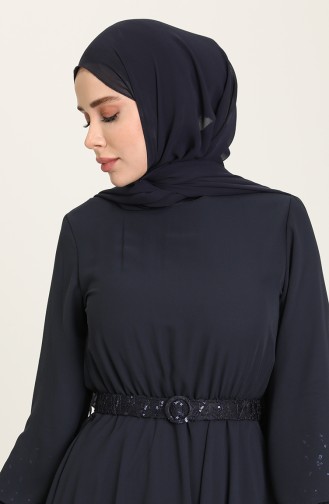 Navy Blue Hijab Evening Dress 5489-05