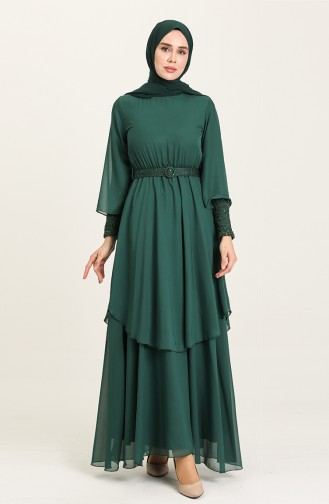 Emerald Green Hijab Evening Dress 5489-06