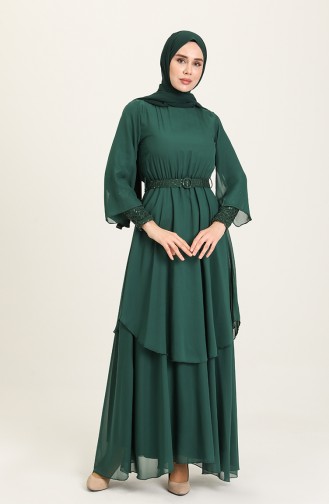 Emerald Green Hijab Evening Dress 5489-06