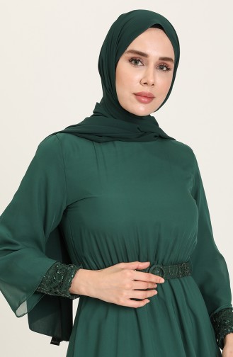 Emerald Green Hijab Evening Dress 5489-06