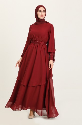 Claret Red Hijab Evening Dress 5489-07