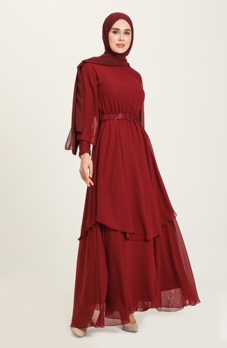 Claret Red Hijab Evening Dress 5489-07