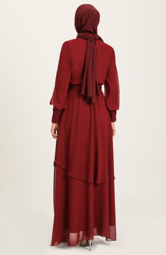 Claret Red Hijab Evening Dress 5489-07