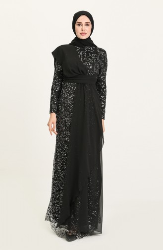 Black Hijab Evening Dress 5618-02