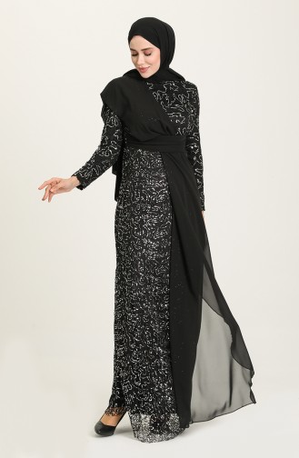 Black Hijab Evening Dress 5618-02