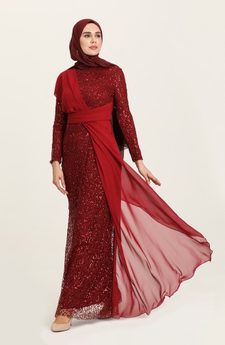 Pullu Şifon Abiye Elbise 5618-03 Bordo