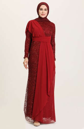 Pullu Şifon Abiye Elbise 5618-03 Bordo