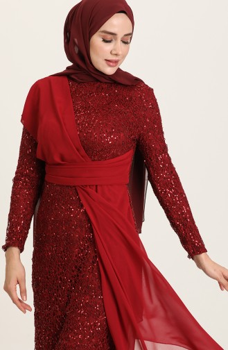 Pullu Şifon Abiye Elbise 5618-03 Bordo
