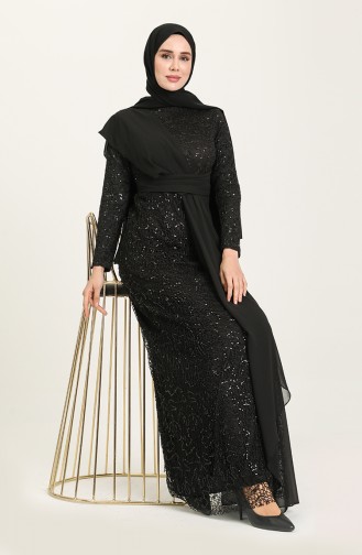 Black Hijab Evening Dress 5618-06