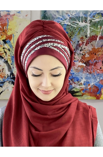 Simli Benekli Çapraz Drapeli Şal 7ARLKHZŞL25-04 Koyu Bordo