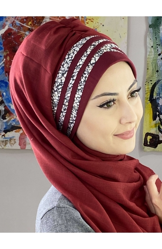 Simli Benekli Çapraz Drapeli Şal 7ARLKHZŞL25-04 Koyu Bordo