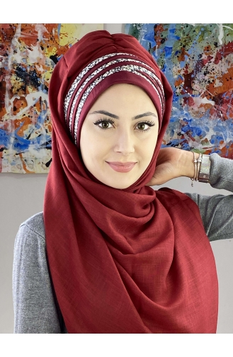 Simli Benekli Çapraz Drapeli Şal 7ARLKHZŞL25-04 Koyu Bordo