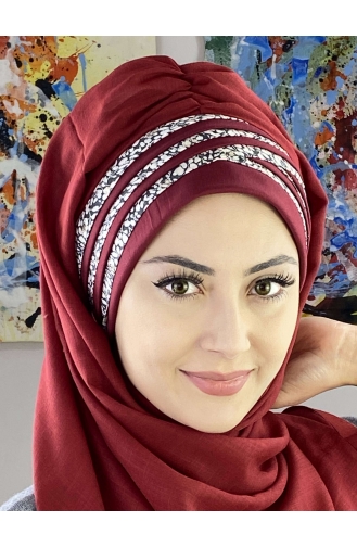Simli Benekli Çapraz Drapeli Şal 7ARLKHZŞL25-04 Koyu Bordo