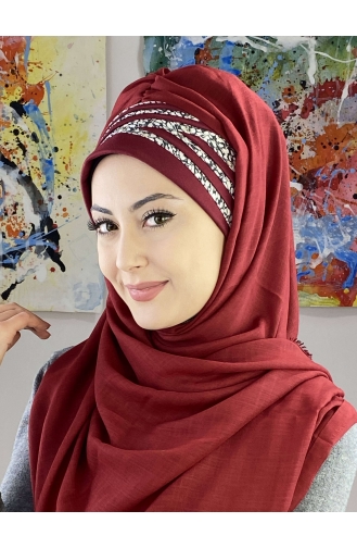 Simli Benekli Çapraz Drapeli Şal 7ARLKHZŞL25-04 Koyu Bordo