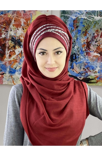 Simli Benekli Çapraz Drapeli Şal 7ARLKHZŞL25-04 Koyu Bordo