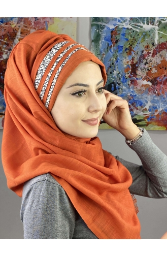 Simli Benekli Çapraz Drapeli Şal 7ARLKHZŞL25-09 Turuncu