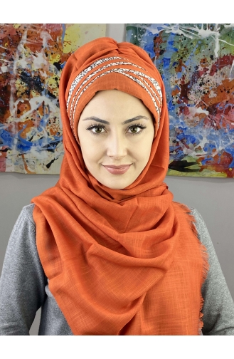 Simli Benekli Çapraz Drapeli Şal 7ARLKHZŞL25-09 Turuncu