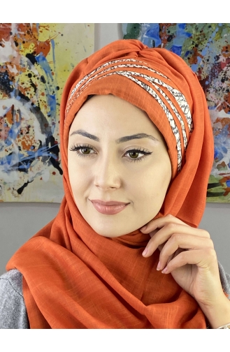 Simli Benekli Çapraz Drapeli Şal 7ARLKHZŞL25-09 Turuncu