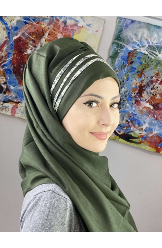 Dark Green Ready to Wear Turban 7ARLKHZŞL01-05