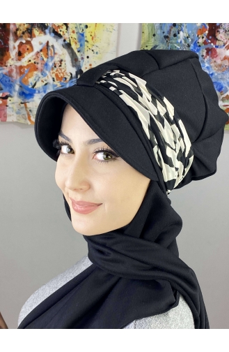 Fularlı Tek Biritli Atkılı Şapka Türban 7ARLKŞPŞL61-01 Siyah