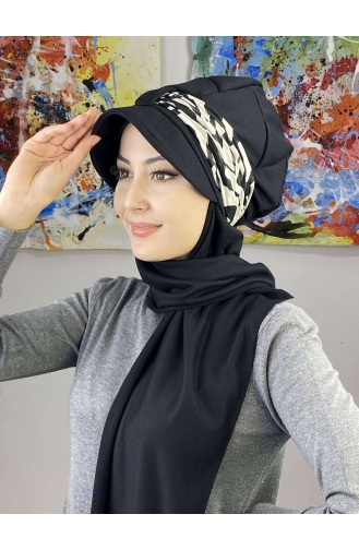 Fularlı Tek Biritli Atkılı Şapka Türban 7ARLKŞPŞL61-01 Siyah