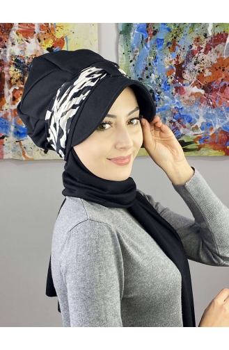 Fularlı Tek Biritli Atkılı Şapka Türban 7ARLKŞPŞL61-01 Siyah