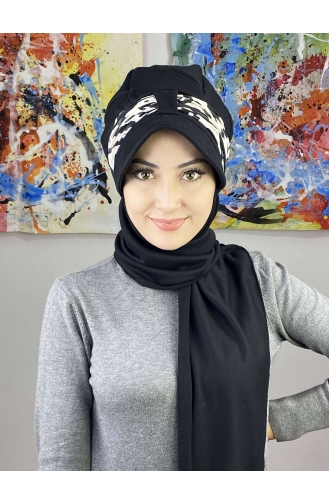 Fularlı Tek Biritli Atkılı Şapka Türban 7ARLKŞPŞL61-01 Siyah
