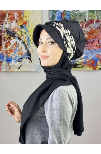Fularlı Tek Biritli Atkılı Şapka Türban 7ARLKŞPŞL61-01 Siyah