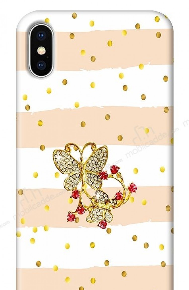 İphone X Xs Gold Butterfly Taşlı Kılıf