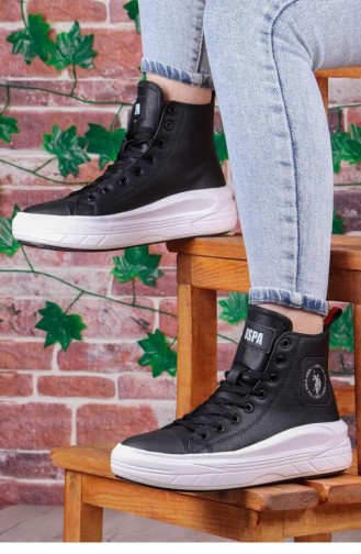 U S Polo Assn Clementıne Bayan Sneaker Spor Bot Siyah Beyaz