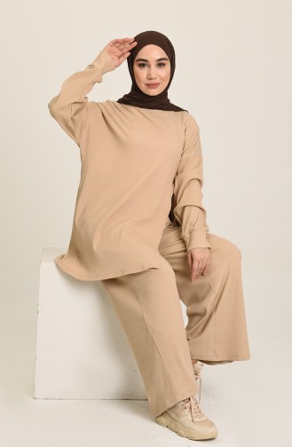 Fitilli Tunik Pantolon İkili Takım 3566-02 Camel