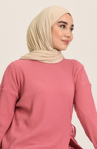 Fitilli Tunik Pantolon İkili Takım 3566-03 Gül Kurusu