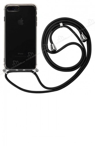 İphone 7 Plus 8 Plus Siyah Askılı Şeffaf Silikon Kılıf