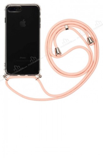 İphone 7 Plus 8 Plus Pembe Askılı Şeffaf Silikon Kılıf