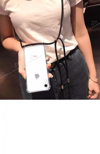 İphone 7 Plus 8 Plus Pembe Askılı Şeffaf Silikon Kılıf