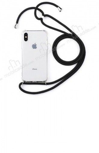 İphone X Xs Siyah Askılı Şeffaf Silikon Kılıf