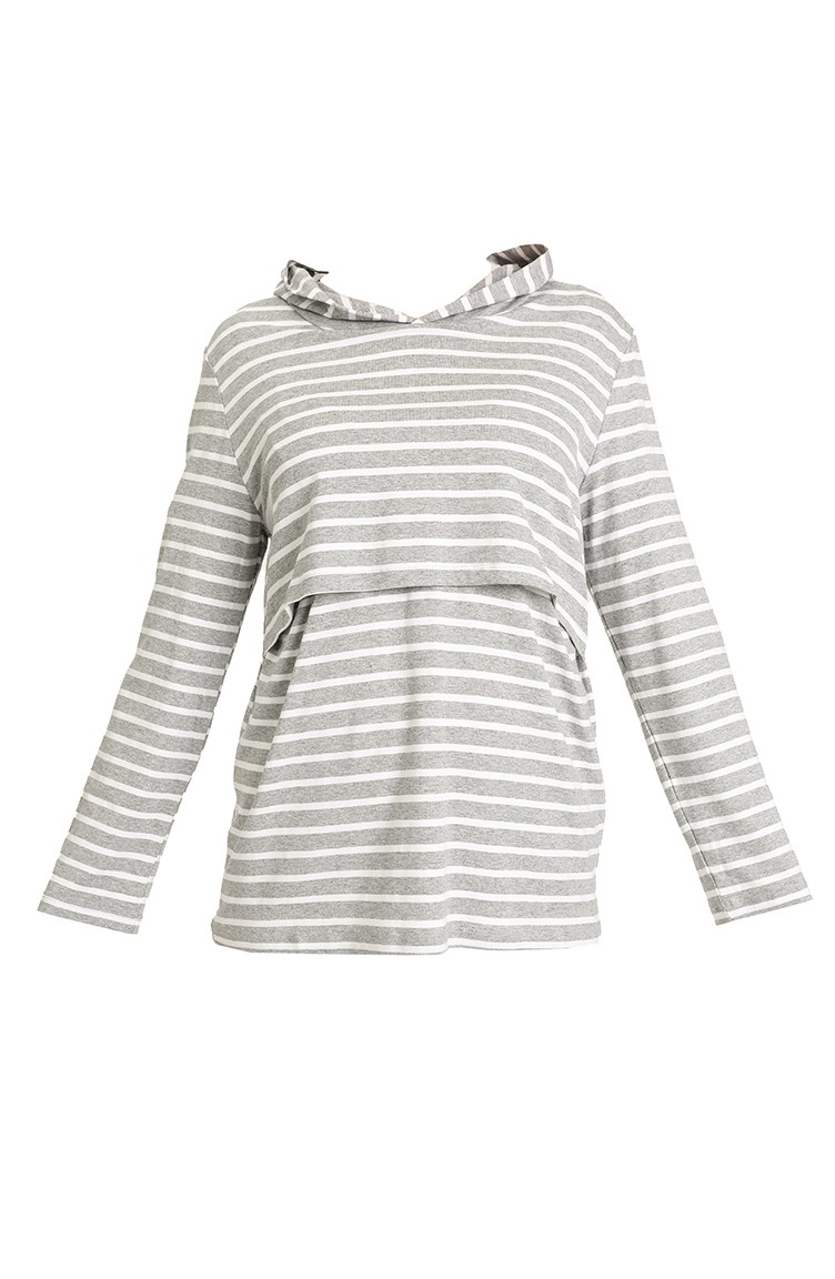 Kapüşonlu Emzirme Sweatshirt MYRA3521-01 Gri
