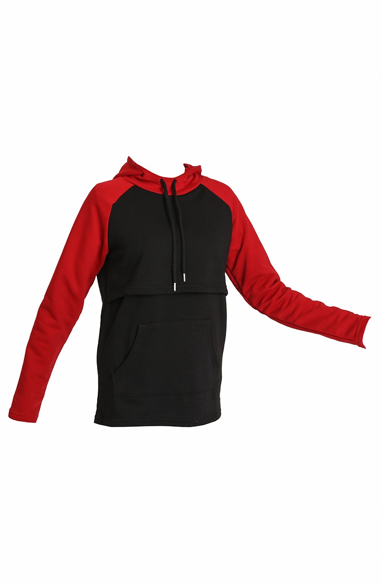 Kapüşonlu Cepli Emzirme Sweatshirt MYRA4525-01 Bordo Siyah