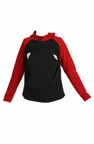 Kapüşonlu Cepli Emzirme Sweatshirt MYRA4525-01 Bordo Siyah