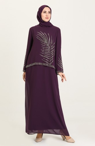 Plum Hijab Evening Dress 6380-01