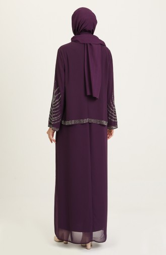 Plum Hijab Evening Dress 6380-01