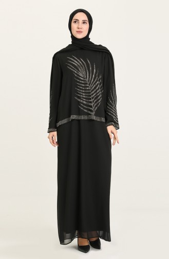 Black Hijab Evening Dress 6380-02
