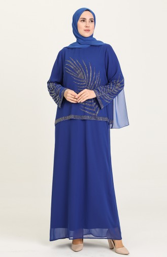 Saks-Blau Hijab-Abendkleider 6380-03