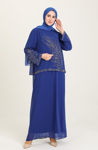 Saks-Blau Hijab-Abendkleider 6380-03