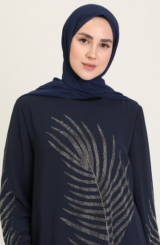 Navy Blue Hijab Evening Dress 6380-04