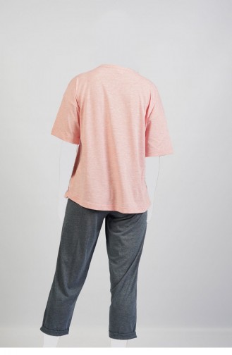 Düşük Omuzlu Kısa Kol Double Paca Pijama Takım 1061370000 Pembe