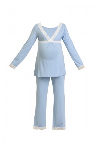 Peluş Sabahlıklı Hamile Pijama Takım MYRA9701-01 Mavi