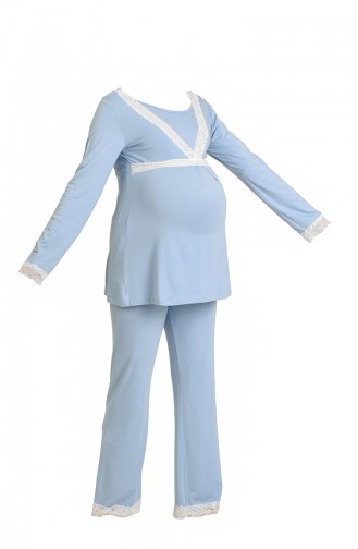 Peluş Sabahlıklı Hamile Pijama Takım MYRA9701-01 Mavi